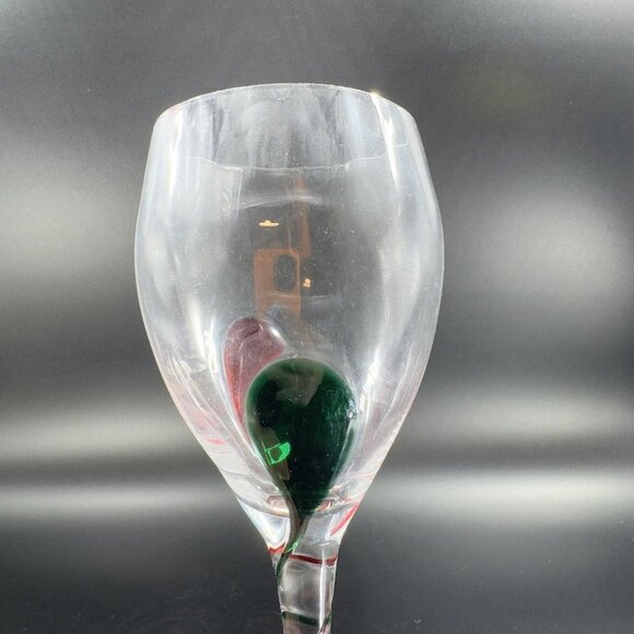 Pier 1 Red Green Swirl Wine Goblet Drinking Glasses Optic Discontinued Set of 2 - Picture 11 of 13